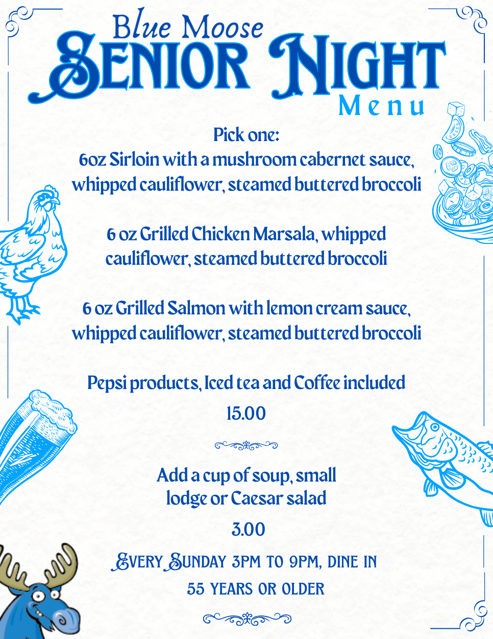 Blue Moose 8.5 x 11 Senior Night Menu